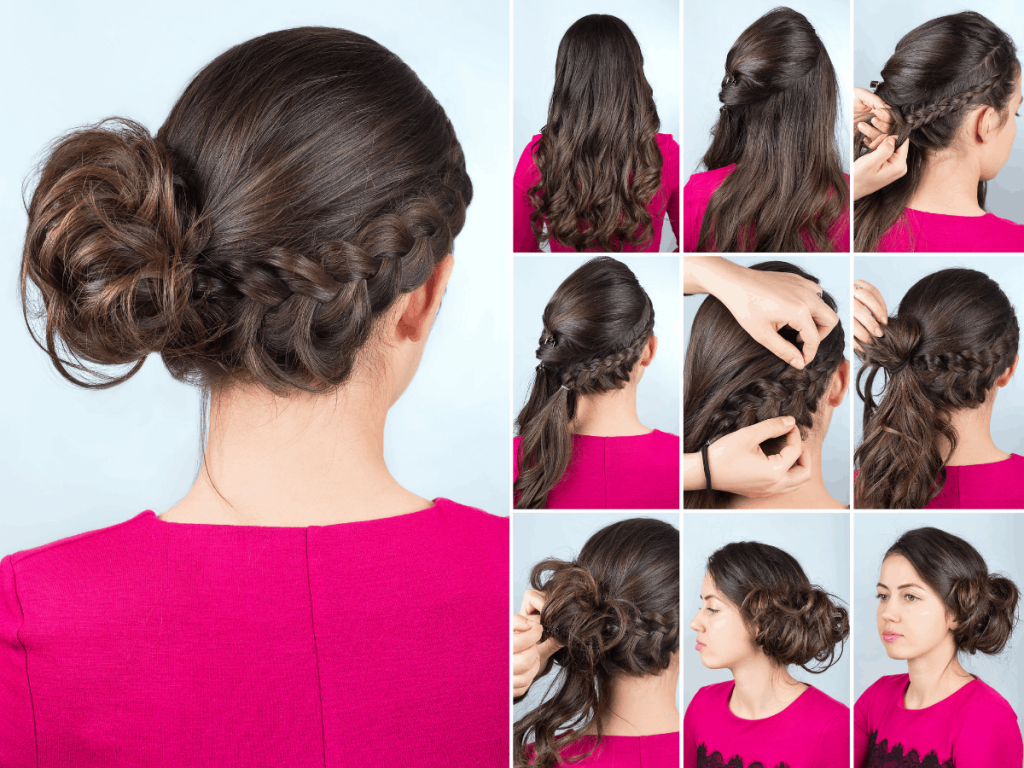 woman modeling side bun updo with braids hairstyle