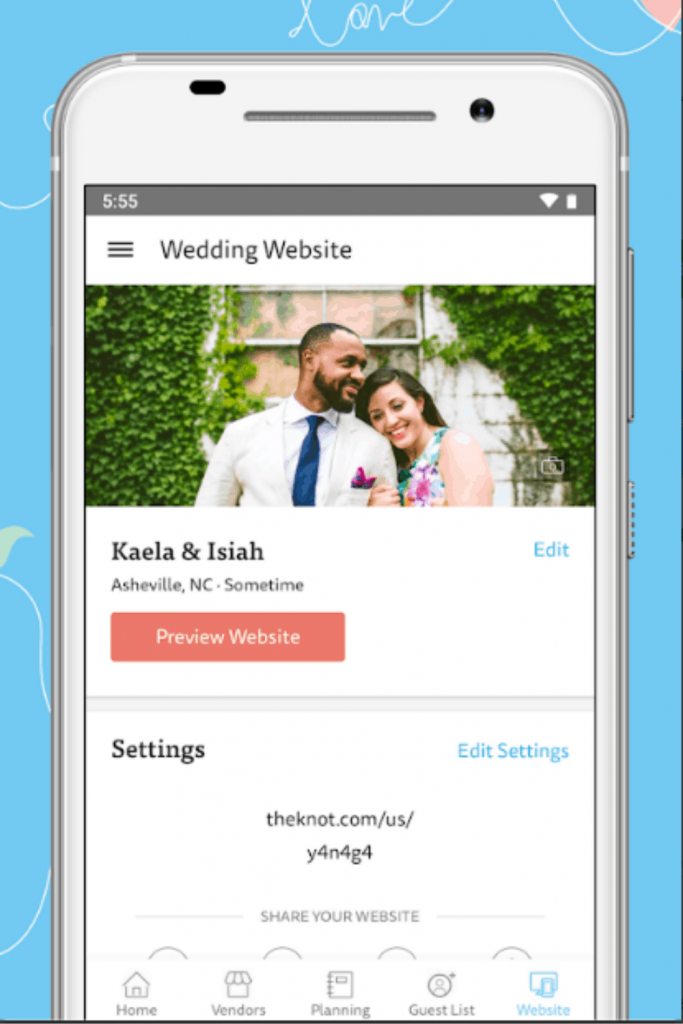The Knot wedding planning app.