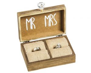 Rustic Ring Carrier  in a wooden case with burlap inside.