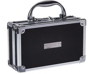 Ring Bearer Carrying Case, black with chrome trim and handle.