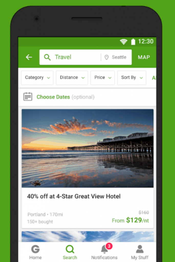 Groupon mobile app for finding your dream honeymoon destination. 