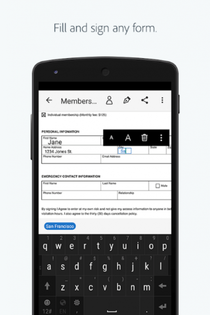 Adobe Fill & Sign mobile app for quick form submission of wedding documents.