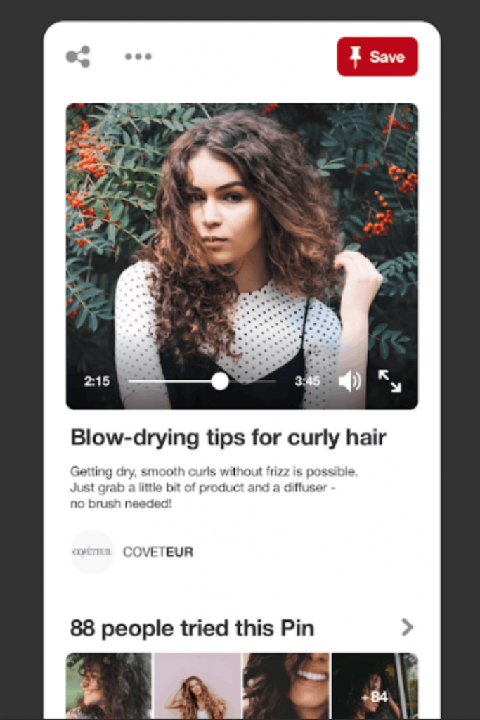 The dashboard of the Pinterest app.