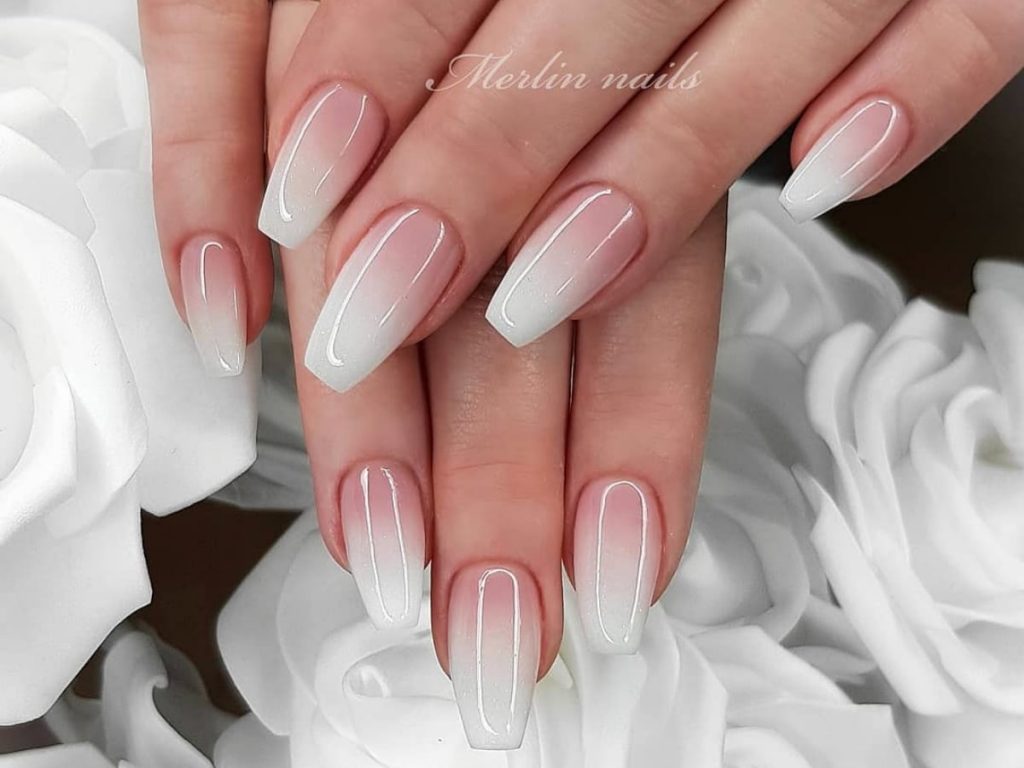 Natural to white faded color wedding nails.