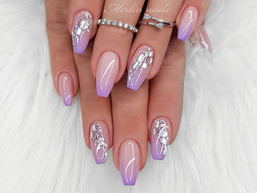 vintage teal and purple wedding nail design
