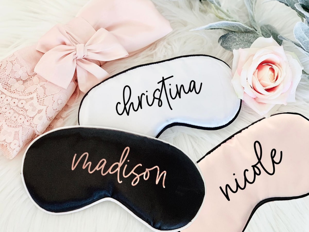 Custom Sleeping Masks as a bridesmaid gift idea.