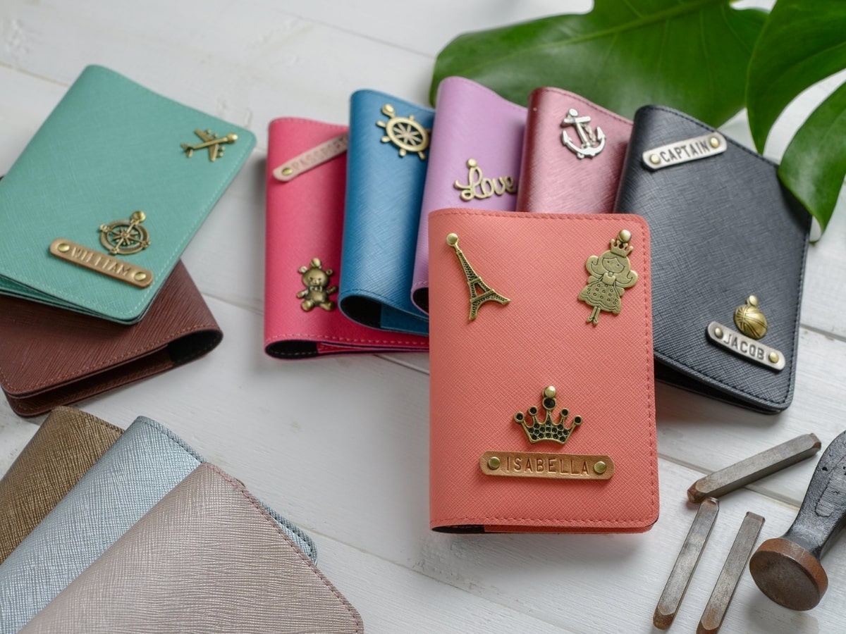 Custom Passport Covers in assorted colors.