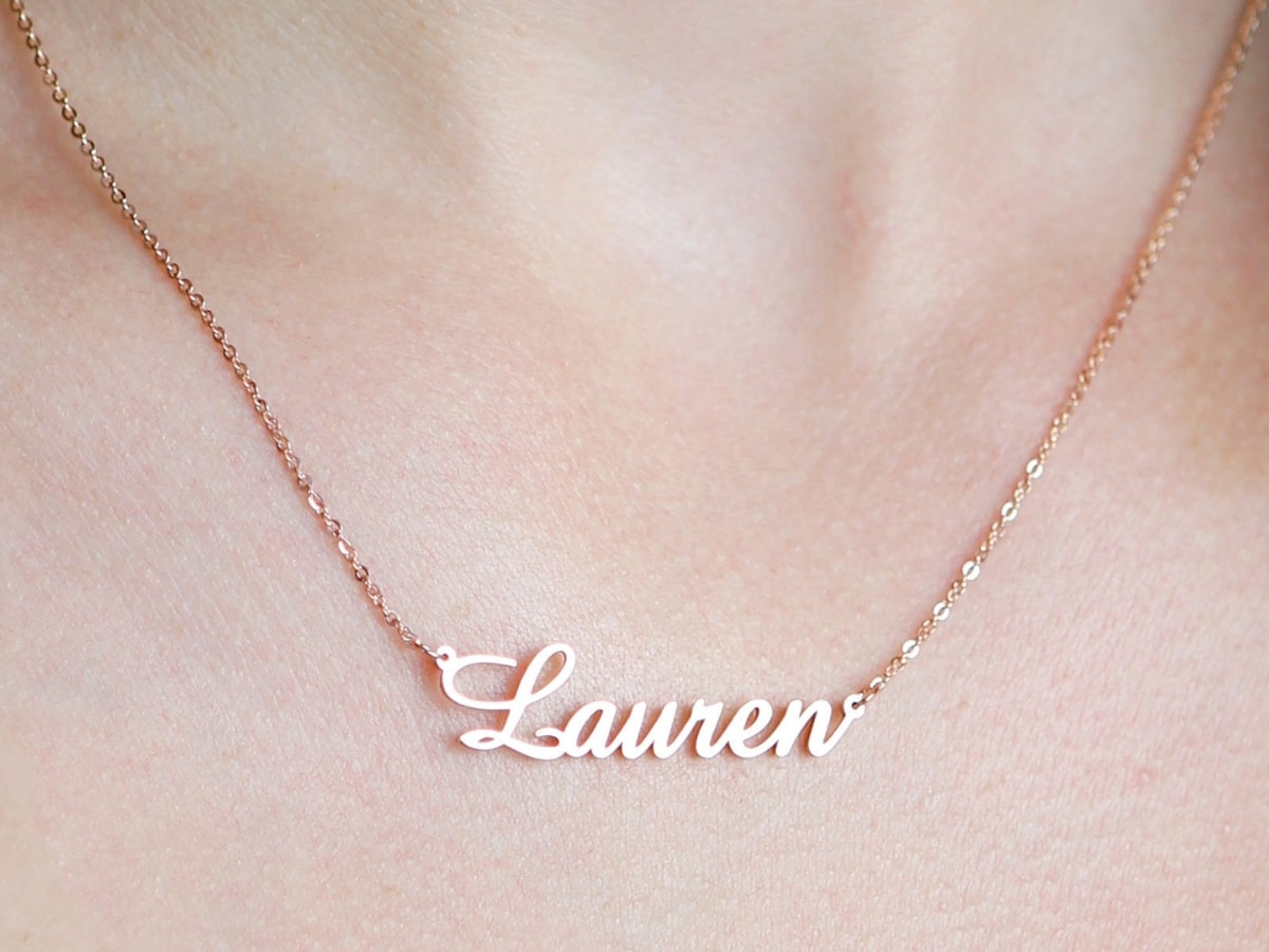 Necklace with bridesmaids name on it.