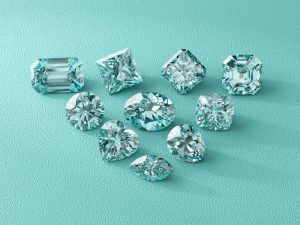 A group of 10 different diamonds displayed next to each other.